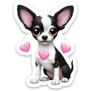 black & white chihuahua puppy with a pink heart sticker