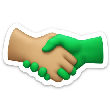 hand shake, one hand is tan, the other is green sticker