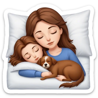 White girl brown hair sleeping with brown dog with pointed ears and lots of hair sticker