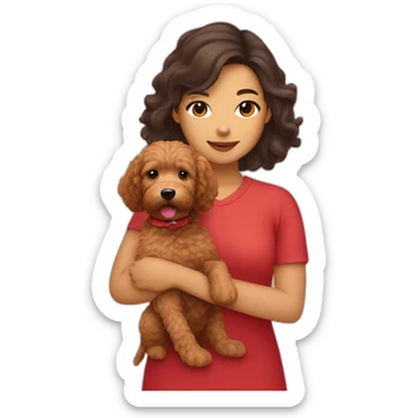 asian girl holding red goldendoodle sticker