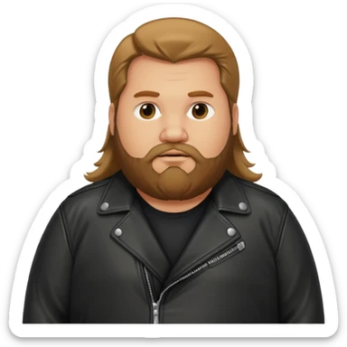 Long hair obese men with beard in leather jacket sticker
