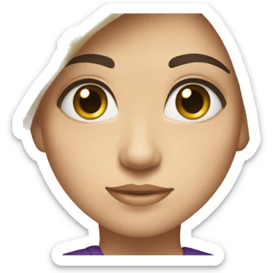 A girl with black hair and hazel green eyes, wearing a purple shirt with white Army name on it sticker