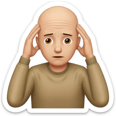 bald guy with hands on head in distress  sticker