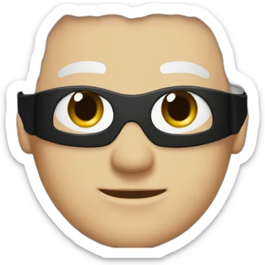 White male with spiky white hair with black blindfold wearing a black compression shirt sticker