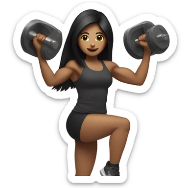 tan girl with long black hair lifting weights sticker