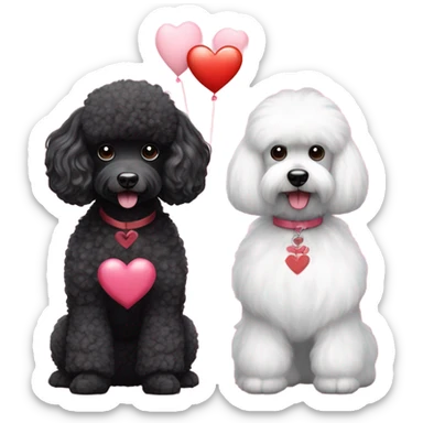 Black poodle and white Maltese with Valentines  sticker
