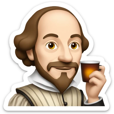 William Shakespeare holds a cup of tea in his hand sticker