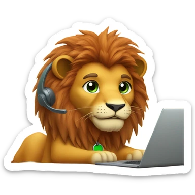 Cute Lion as call center in orange and green theme sticker
