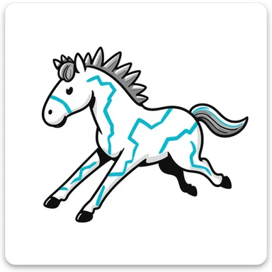 yellow fast electric horse made of electricity, bolts, visible yellow wires, lightning, blue electricity, dynamic pose sticker