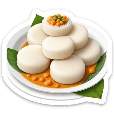 steamed idli rice cakes with sambar and coconut chutney sticker