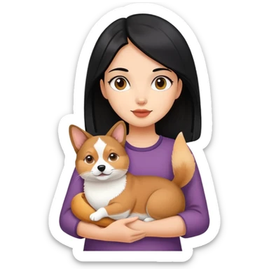 The girl with black hair is holding a Abyssinian cat and a Corgi. sticker