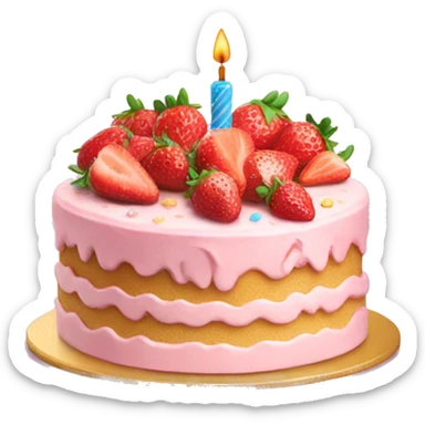 Pastel Birthday cake with strawberry sticker