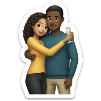 Tall lightskin man with champagne, hugging short darkskin woman sticker