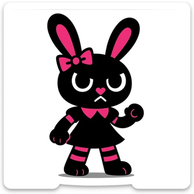 gothic bunny with black and pink colors, striped stockings, heart-shaped nose, vibrant toon style sticker