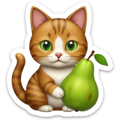 Erstelle eine Katze mit einer Birne in der Hand sticker