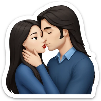 White Man with dark hair kissing white woman with long dark hair sticker