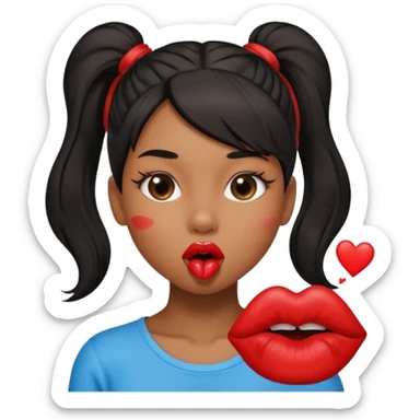 light brown skin girl with black ponytail blowing a lip mouth red kiss shape sticker