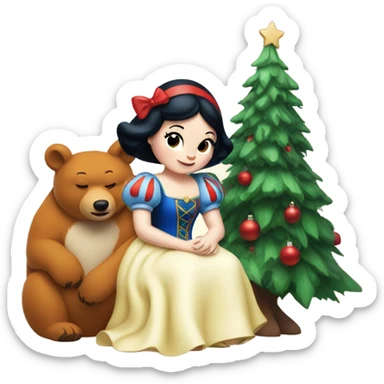 Disney Snow White sitting with fox and bear with a Christmas tree sticker