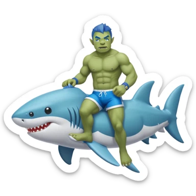 An orc male on an inflatable circle in the form of a shark sticker