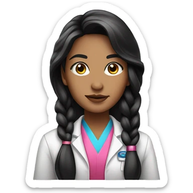  young beautiful female idol scientist with beaded earrings & long black hair with pink accents sticker