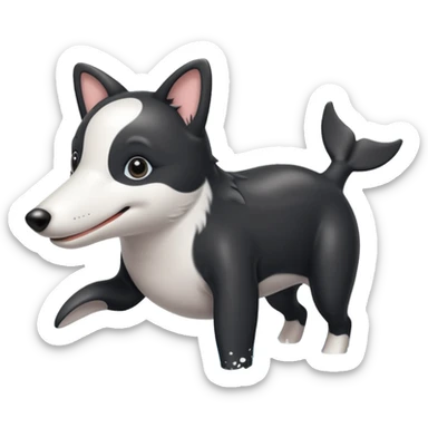 a combination of a dolphin and a boarder collie as one animal sticker
