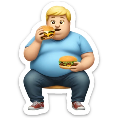fat boy eating a burger  sticker