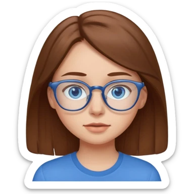 a brown haired girl with blue eyes and glasses with blue shirt that says crush sticker