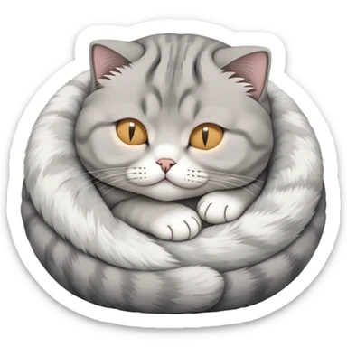a cute sleeping Scottish fold cat with folded ears curled up in a ball sticker