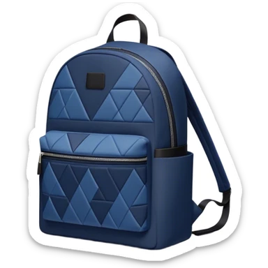 A stylish backpack, medium-sized, with a modern design in navy blue and black. It features a geometric pattern of subtle triangles across the front pocket, giving it a sleek yet dynamic look sticker