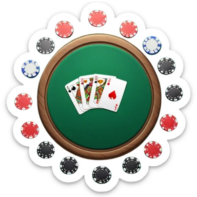 A photorealistic icon with playing cards and poker chips on a round green felt table. Detailed design with realistic lighting and textures, focusing on the classic atmosphere of card games. Transparent background, symbolizing card games and strategy. sticker
