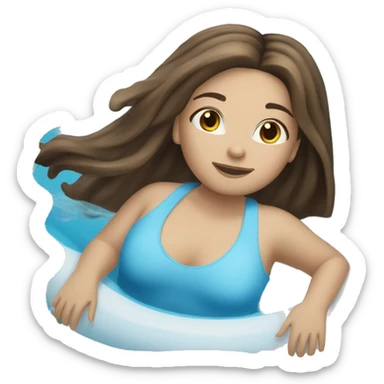 Brunette hair white girl floating in the pool, wearing a tube around her. Half pool half girl sticker