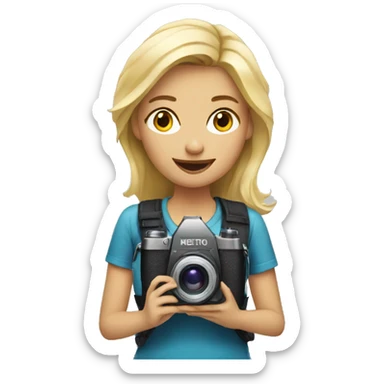 Blonde girl with a camera sticker
