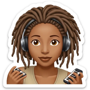 Black woman with locs enjoying music
 sticker