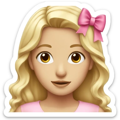 blonde girl with pink bow and brown eyes  sticker