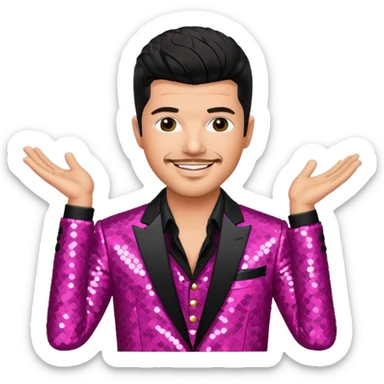Robin Thicke with black hair, dark pink sequin suit jacket sticker