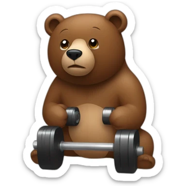 Thin Brown bear Training with dumbbells sticker