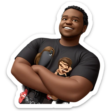 playful smile in black shirt sticker