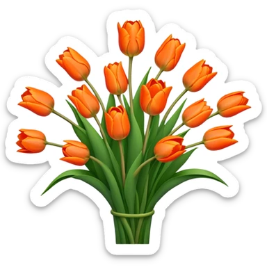 big bouquet Orange Tulip, luxuriant, stem, leaf sticker