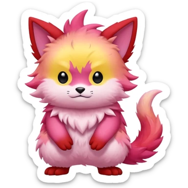 Pastel warm colorful-red-pink-yellow-gradient anime-styled edgy cool badass cute random Fakémon-creature, with random markings, full body sticker