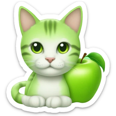 green apple, cat sticker