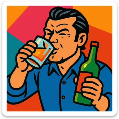 Pete Hegseth drinking alcohol, vibrant toon style sticker