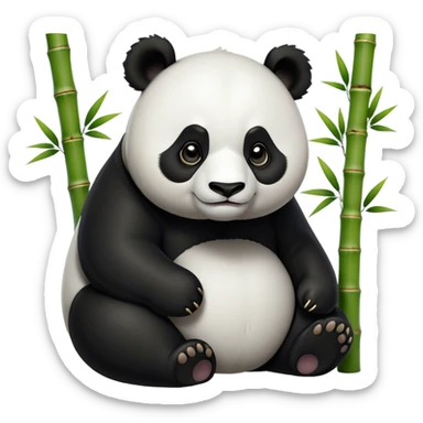 Cinematic Noble Panda Portrait Emoji, Poised and regal, with a robust, sturdy build and a strikingly contrasting black and white Fur, deep-set soulful dark eyes, Simplified yet sharp and sophisticated features, highly detailed, glowing with a soft, dignified glow, high shine, intelligent and gentle, stylized with an air of bamboo forest majesty, focused and attentive, soft glowing outline, capturing the essence of a watchful and confident companion, so majestic it feels as though it could lumber out of the screen with effortless authority! sticker