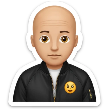 bald man in black bomber jacket sticker