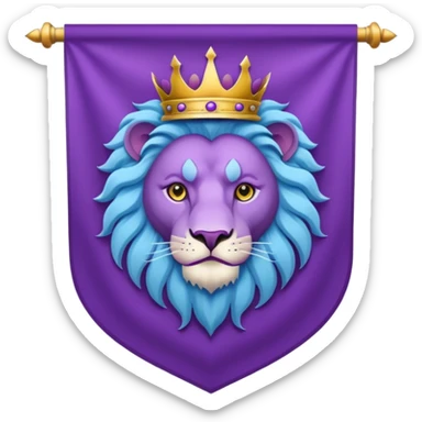 Medieval banner that is Purple and light blue color scheme with a lion sticker
