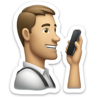 A man talks to his mobile phone sideways sticker