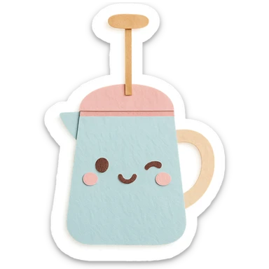 cute milk frother, full body, winking, soft pastel kawaii style sticker