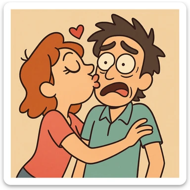 a kiss, playful cartoon style, colorful, fun sticker