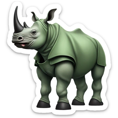 Rhino with muscles wearing a green army helmet with a blank tank camo pants and black boots  sticker
