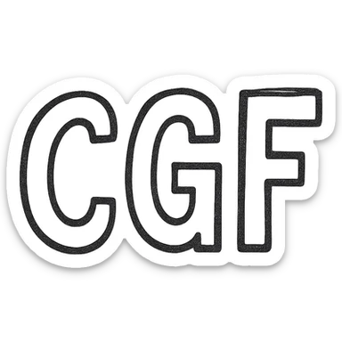 the letters CGF in bold, sans-serif font, black, centered, 128x128, transparent background sticker