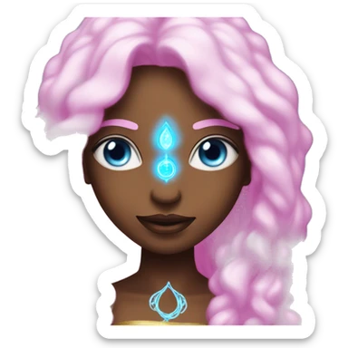 magical diva with thin pink andromedan skin long hair and blue eyes glowing third eye sticker